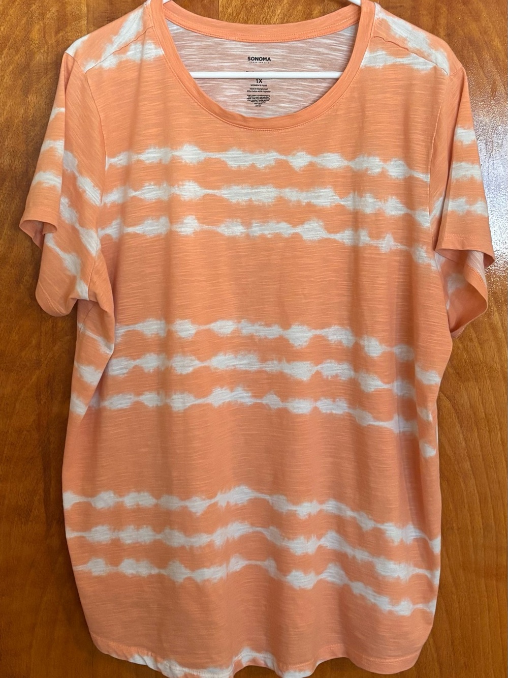 Sonoma Peach and White Striped Tie-Dye Tee